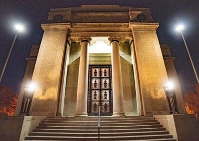 Highlands Event Center of Denver at night, historic Highlands neighborhood